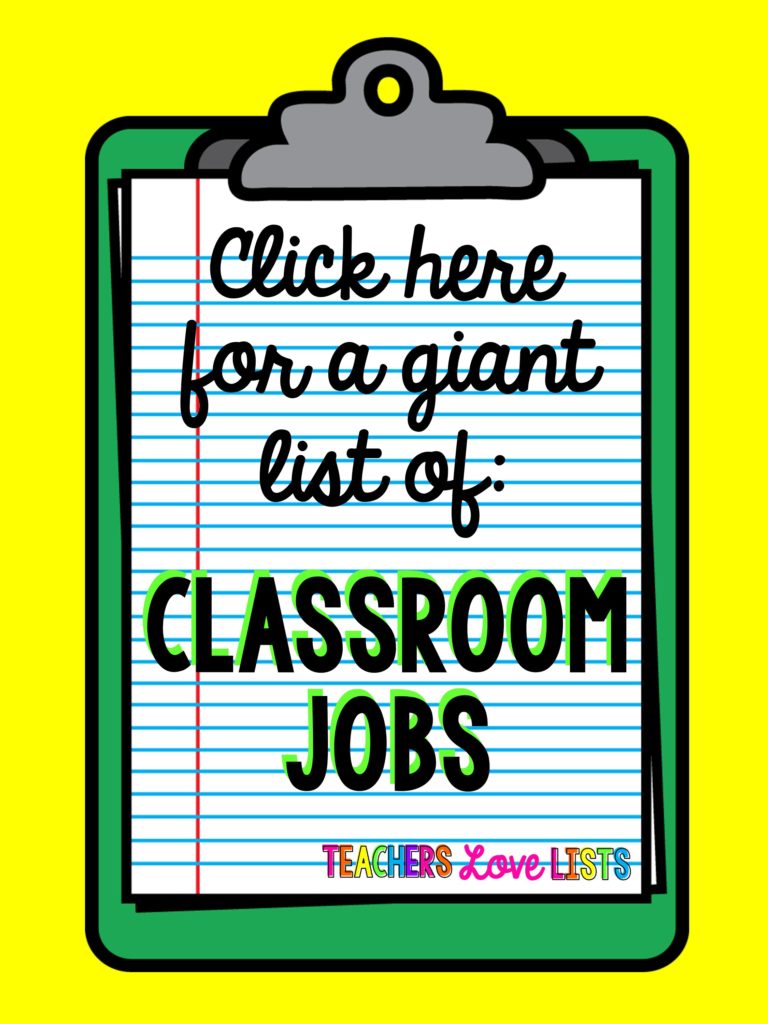 Classroom Jobs List