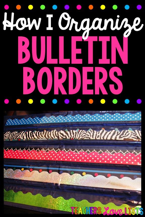 Bulletin board border storage solution! This amazing pocket chart holds all of your borders so you don't have to roll them up and clip them or shove them in a cabinet. It folds up and holds so many borders!